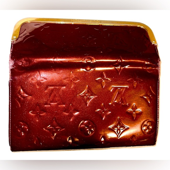 Louis Vuitton Sarah Wallet Rossmore Rouge Fauviste Vernis Portefeuille Gold Trim - Picture 15 of 16